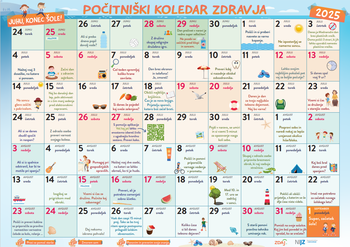 Počitniški koledar zdravja.