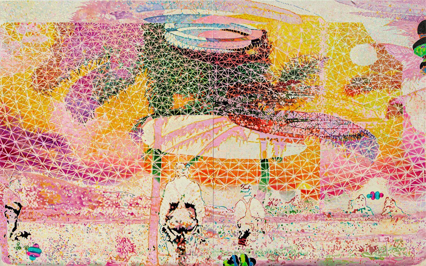 Uroš Weinberger, Cluster Dome, 2023, olje na platnu, 200 x 320 cm