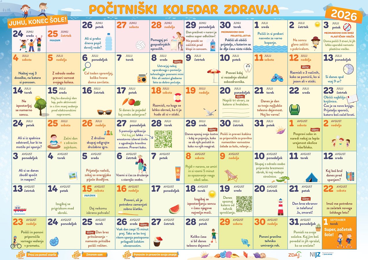 Na fotografiji je počitniški koledar zdravja Na fotografiji je počitniški koledar zdravja