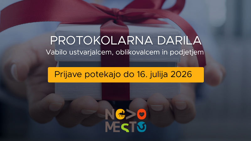 Na fotografiji je plakat z vabilom ustvarjalcem, oblikovalcem in podjetjem za protokolarna darila. Iščejo se darila s pridihom Novega mesta