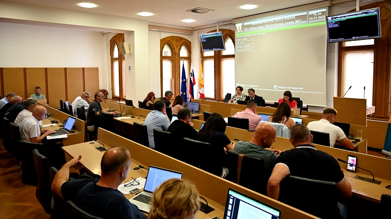 Na fotografiji so predstavniki Občinskega sveta in občine Novo mesto med 31. sejo 31. seja Občinskega sveta potekala v znamenju varnosti, parkirišč in razvojnih projektov